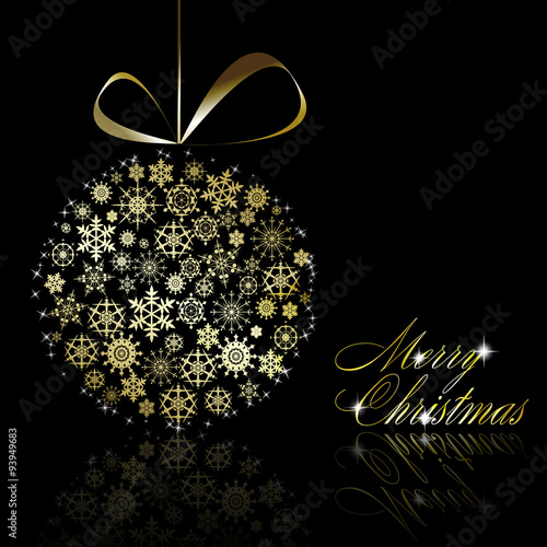 Golden Christmas  ball made of gold snowflakes with stars on bla
