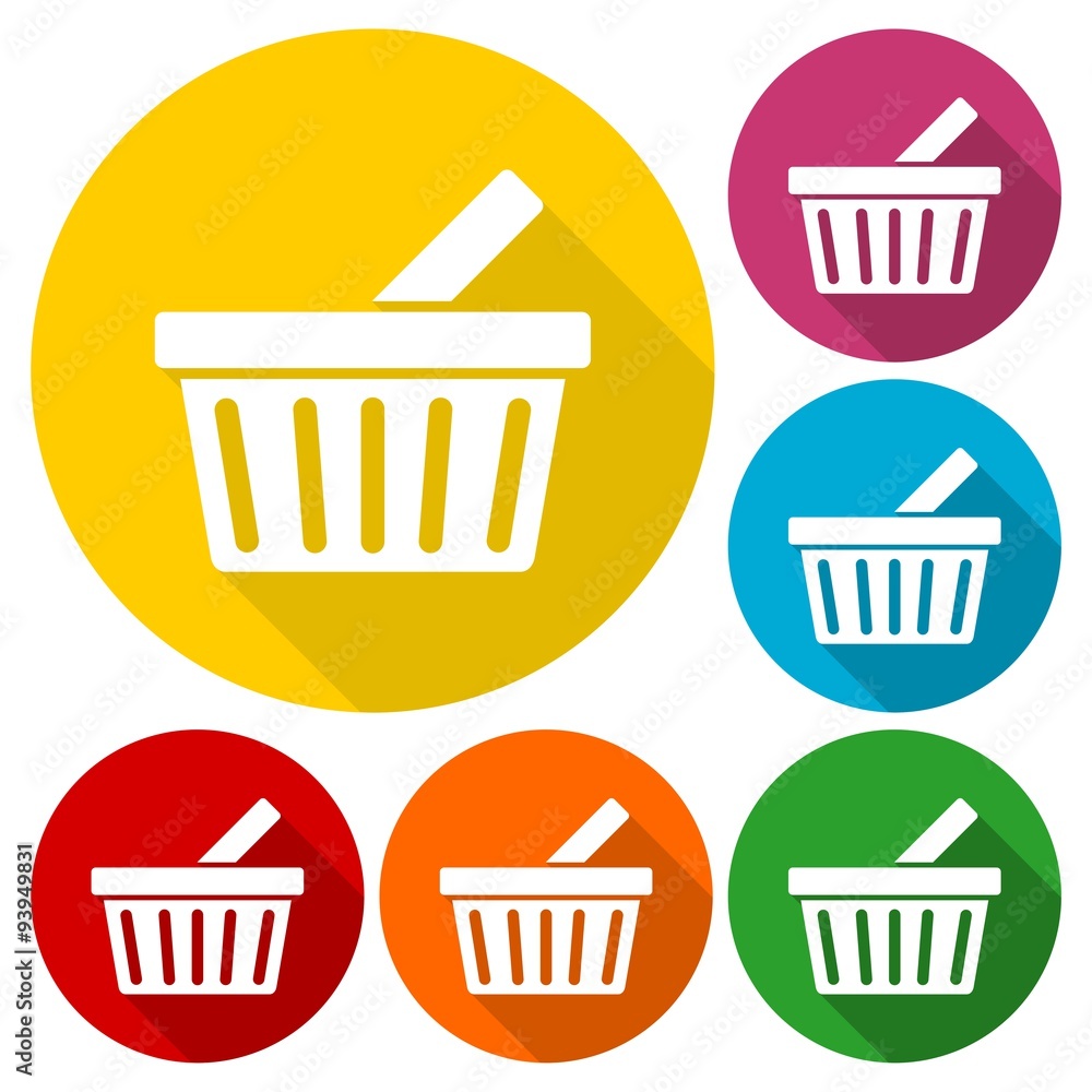 Basket icons set with long shadow Basket icons set with long shadow
