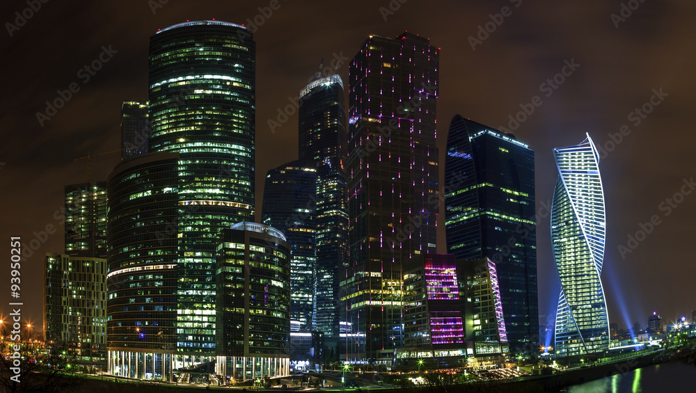skyscrapers business center in Moscow at night. skyscrapers business center in Moscow at night.