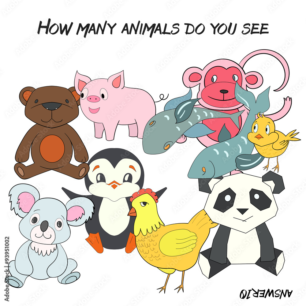Naklejka premium Educational game how many animals do you see