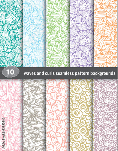 Waves and curls seamless pattern.pattern swatches included for illustrator user, pattern swatches included in file, for your convenient use.