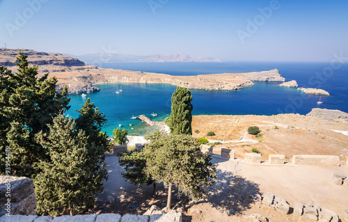 Sea bay panorama view from Lindos castle