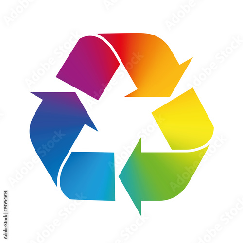 Recycling symbol, rainbow gradient colors. Illustration over white background.