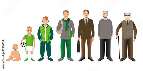 Generation of men from infants to seniors. Baby, child, teenager