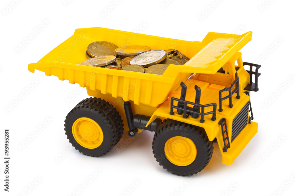 Toy car truck with money coins
