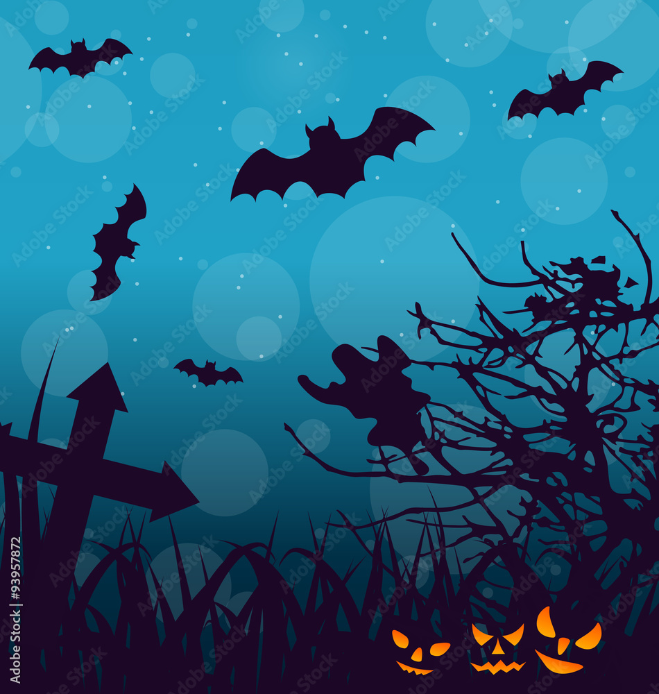 Halloween Outdoor Background with Scary Pumpkins