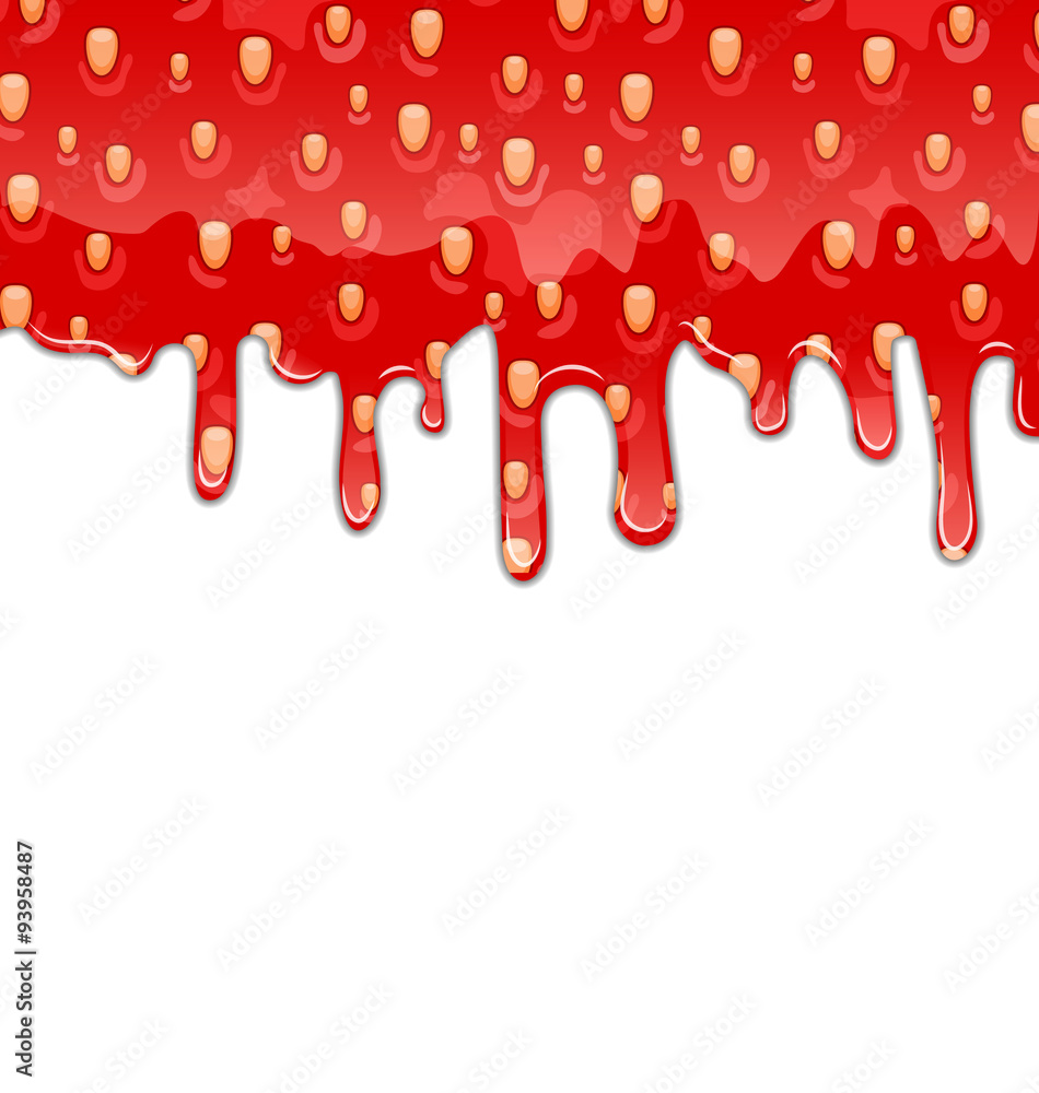 Drips of Strawberry Jam on White Background