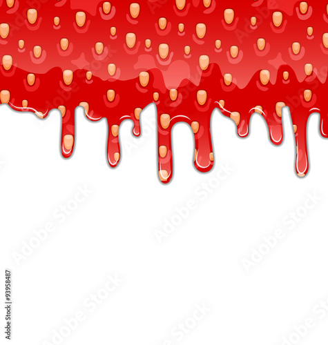 Drips of Strawberry Jam on White Background