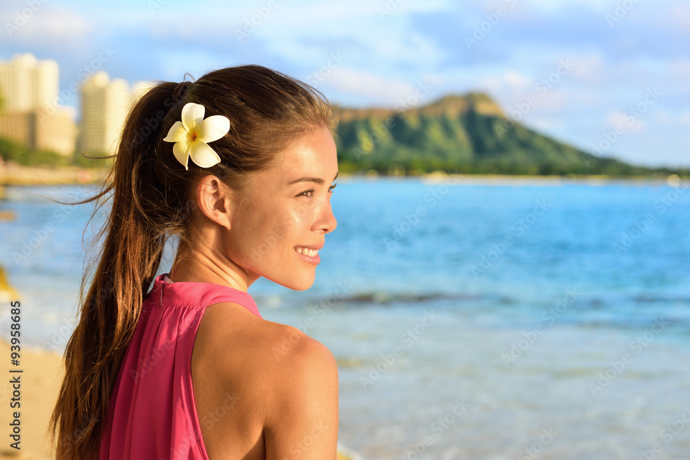 Hawaiian beach woman on Waikiki - beautiful girl Stock Photo | Adobe Stock