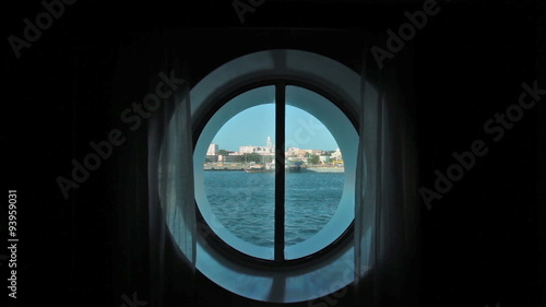 Cruise ship port hole window looking out window HD 1781