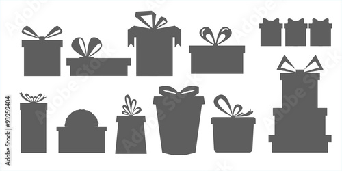 vector set of different gift boxes.Silhouettes of gift boxes.