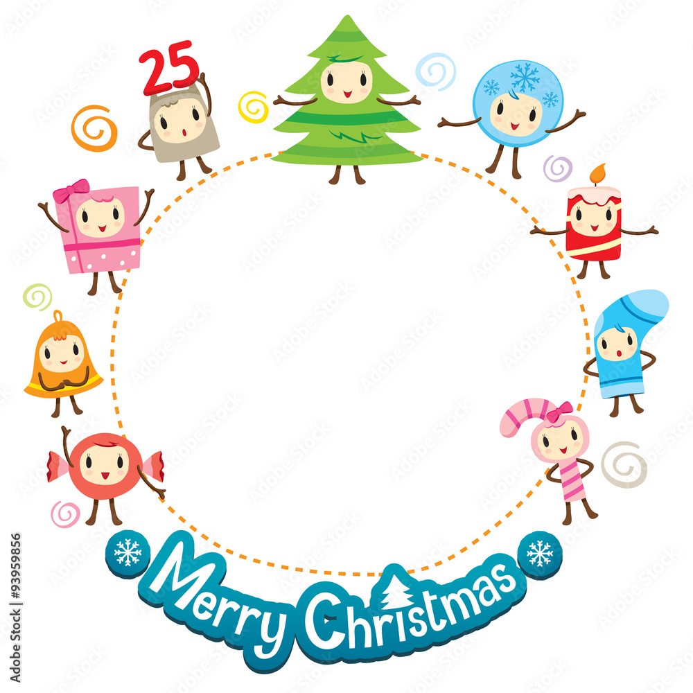 Christmas Ornaments Character Design Set On Circle Frame, Merry Christmas, Xmas, Happy New Year, Objects, Animals, Festive, Celebrations