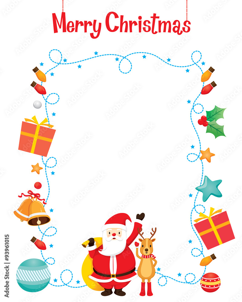 Santa And Reindeer With Christmas Ornaments Decoration Border, Merry Christmas, Xmas, Happy New Year, Objects, Animals, Festive, Celebrations Santa And Reindeer With Christmas Ornaments Decoration Border, Merry Christmas, Xmas, Happy New Year, Objects, Animals, Festive, Celebrations