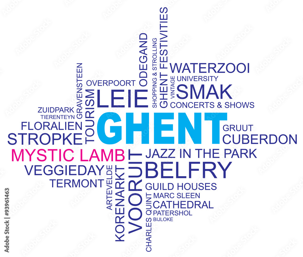 word cloud around ghent, city in belgium, flanders, vector, eps10