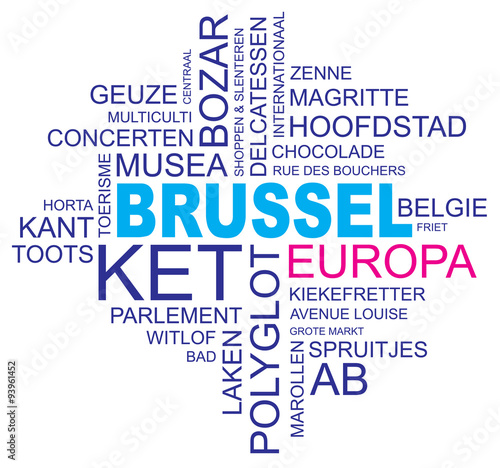 word cloud around brussels, capital of belgium and europe, vector image, dutch and flemish version, eps10