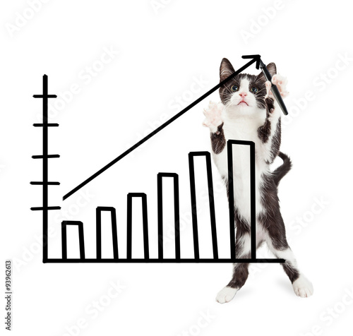 Fototapeta Naklejka Na Ścianę i Meble -  Kitten Drawing Increasing Sales Chart