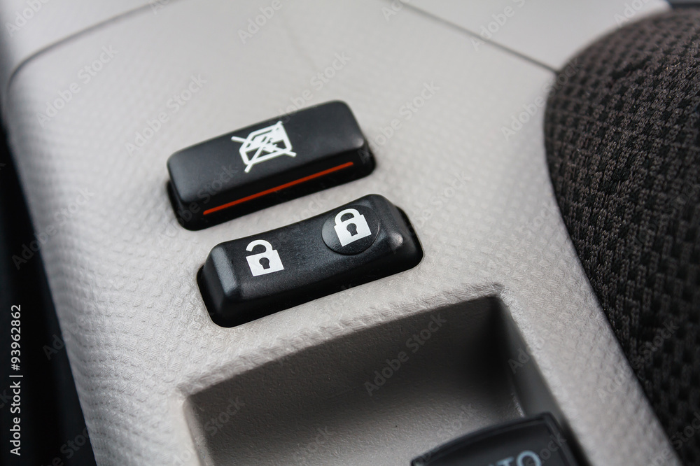 Car Door Lock Button Closeup. Electric Locking Button in Modern