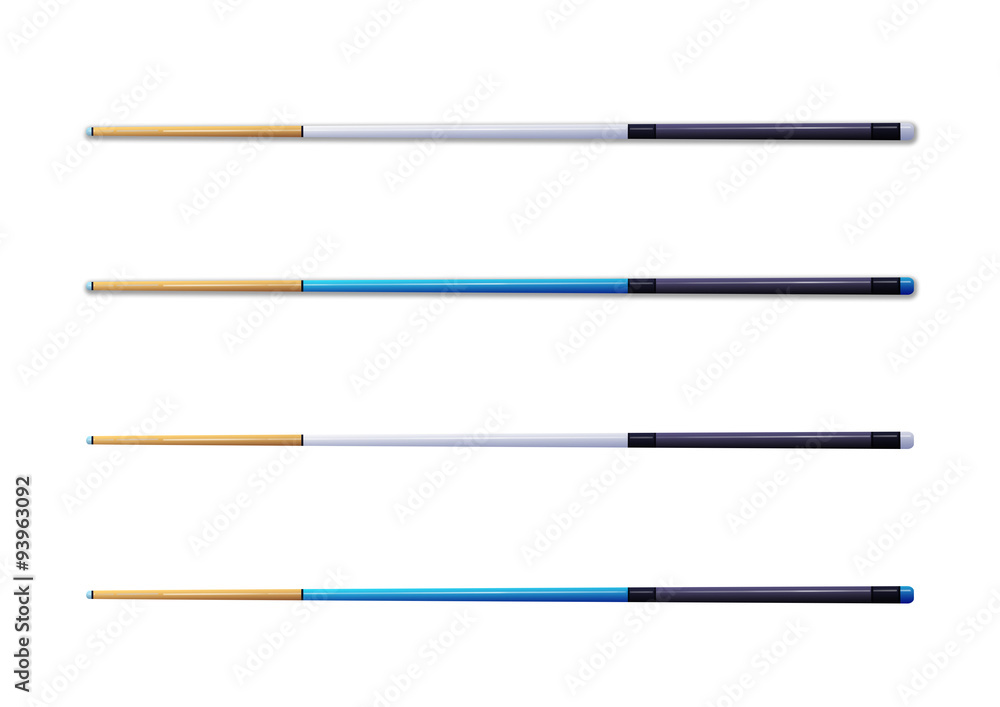 Illustration: Cue, Pool Sticks, Snooker Sticks, Billiard Sticks HD isolated on White Background. Fantastic Cartoon Style Game Element Design. Illustration: Cue, Pool Sticks, Snooker Sticks, Billiard Sticks HD isolated on White Background. Fantastic Cartoon Style Game Element Design.