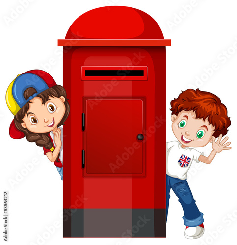 Boy and girl behind the post box