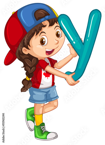 Little girl holding letter Y