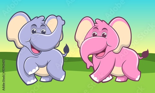 Fototapeta Naklejka Na Ścianę i Meble -  elephant couple cartoon