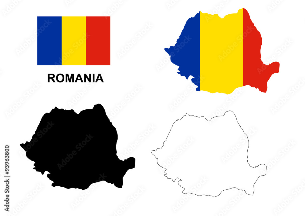 Fototapeta premium Romania map vector, Romania flag vector, isolated Romania