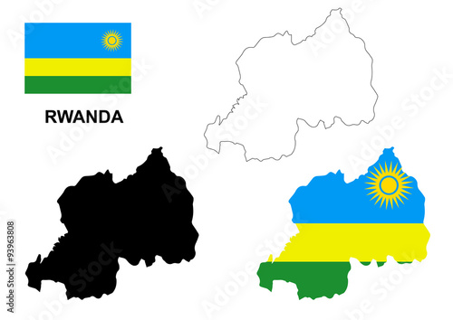 Rwanda map vector, Rwanda flag vector, isolated Rwanda photo