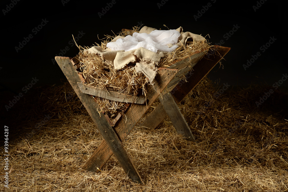 Old Manger with Soft Clothes - obrazy, fototapety, plakaty 