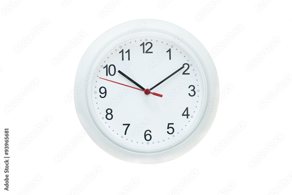 White wall clock with red second pointer White wall clock with red second pointer