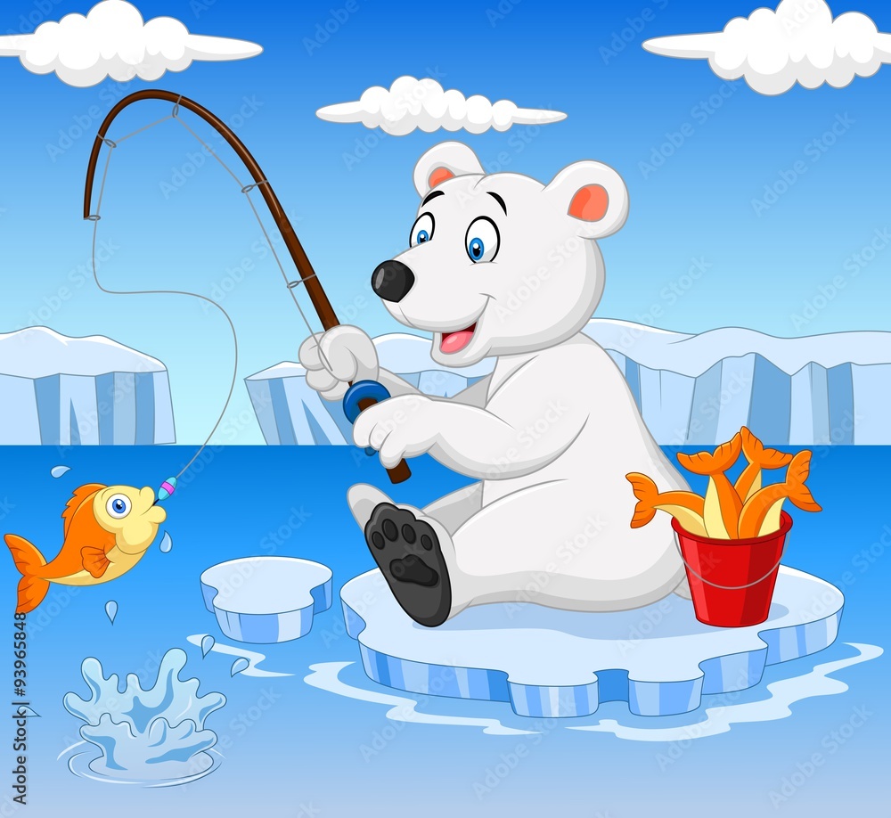 Obraz premium Cartoon polar bear fishing