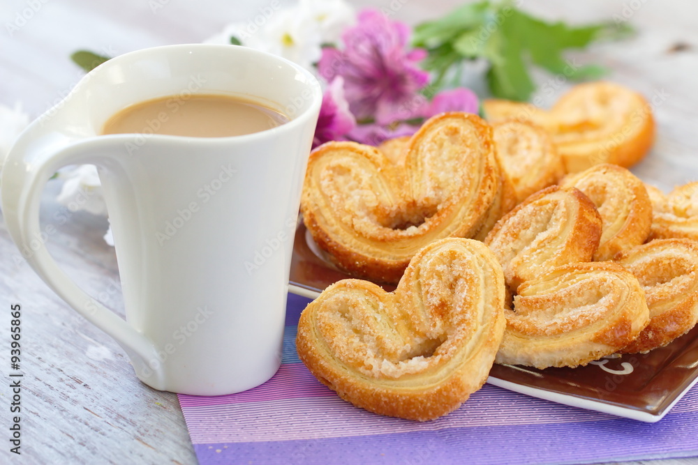 Cup of coffee and heart cookies Cup of coffee and heart cookies