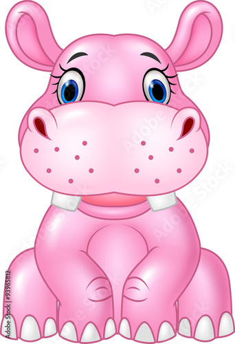Cartoon baby hippo sitting isolated on white background