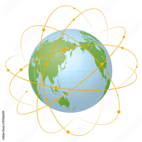 Pseudo Earth that contains the whole world map and Worldwide network, image illustration