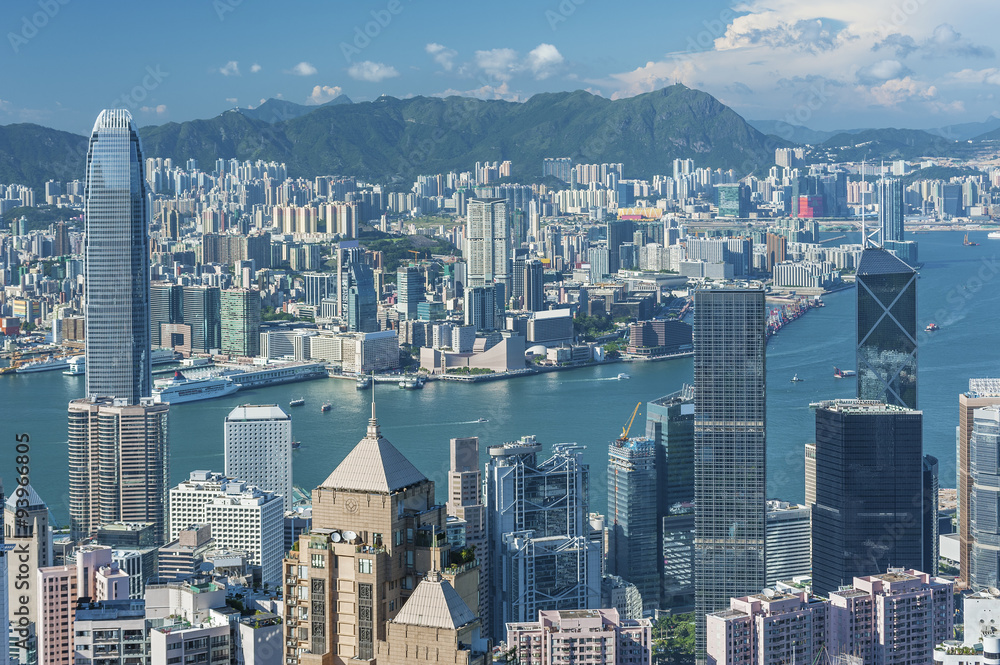 Fototapeta premium Panorama of Victoria Harbor in Hong Kong