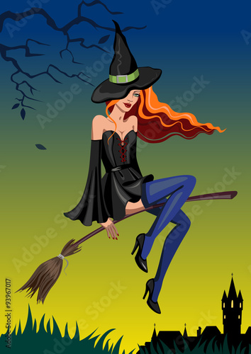 Halloween witch with a broom