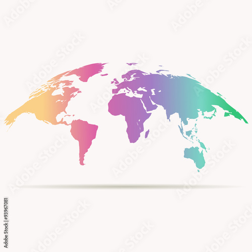 curved world map in rainbow colors