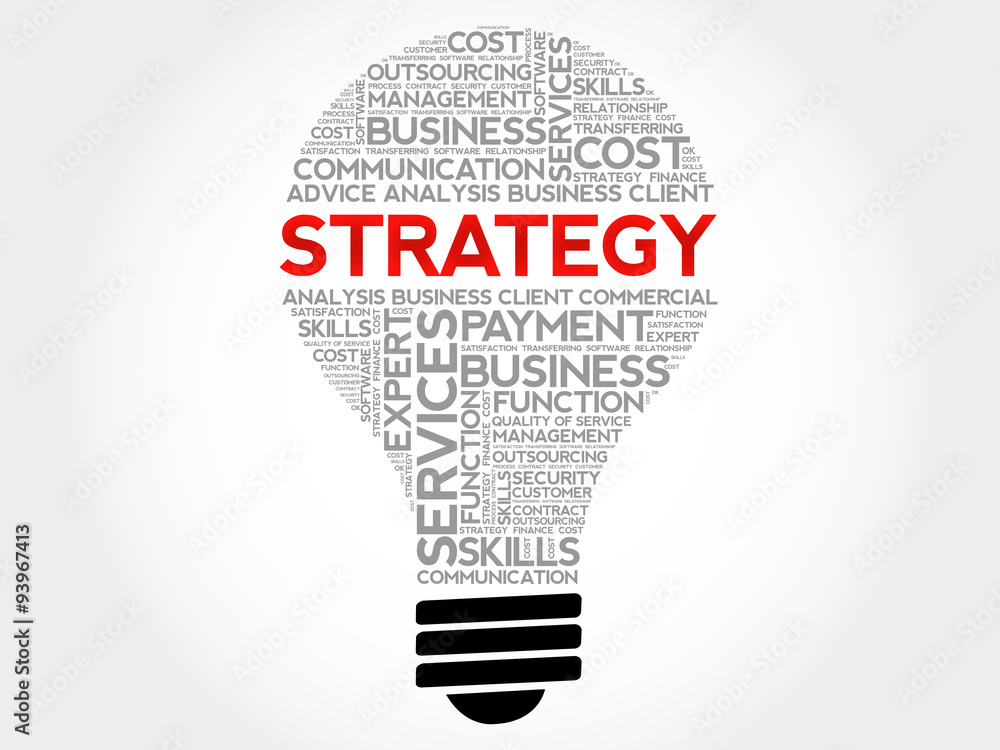 Strategy bulb word cloud, business concept Strategy bulb word cloud, business concept