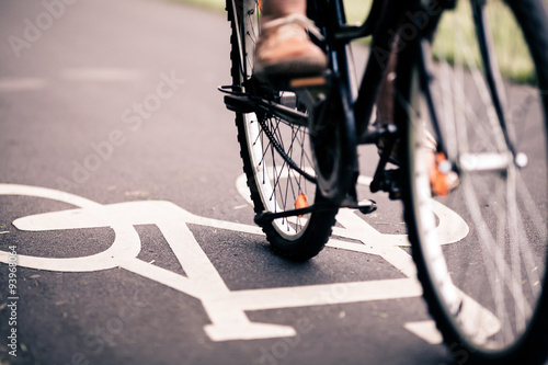 City bicycle riding on bike path