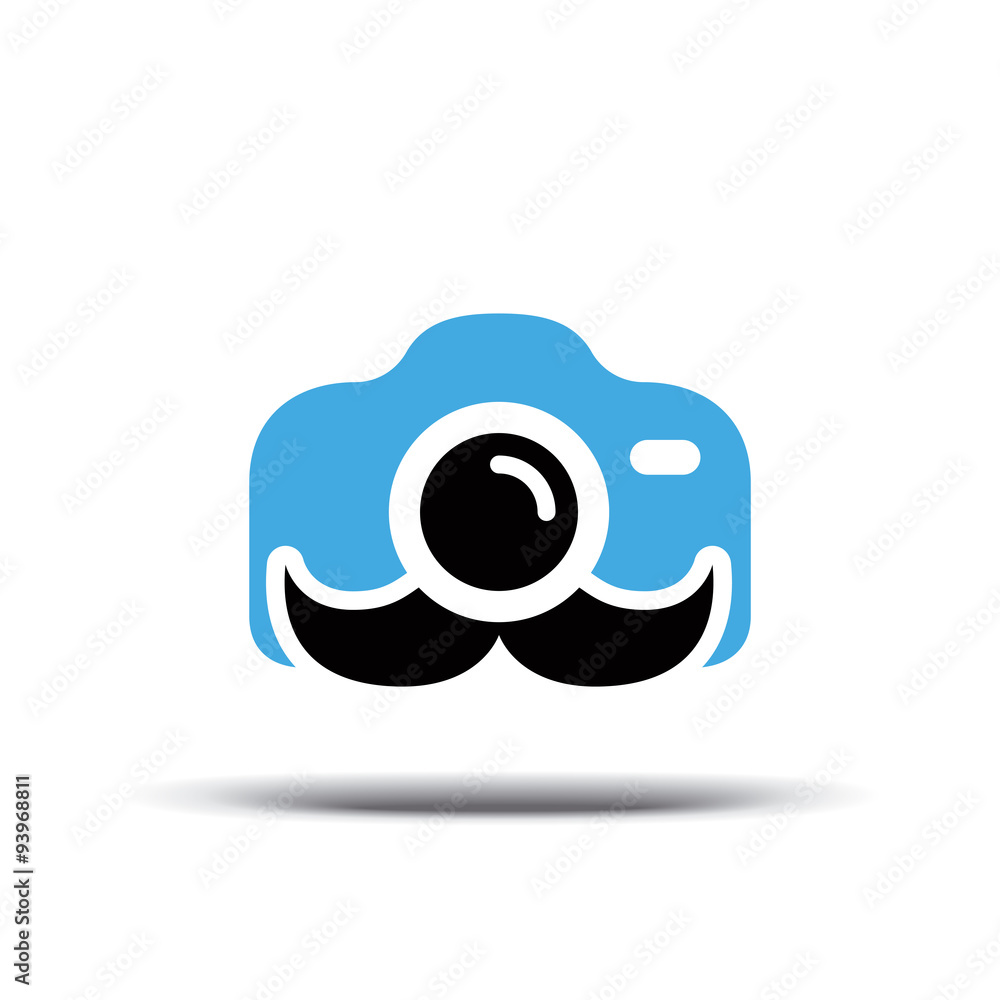 Photo logo design vector. Fun camera with a mustache. Photo logo design vector. Fun camera with a mustache.