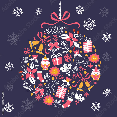 Colorful Merry Christmas composition with holiday elements