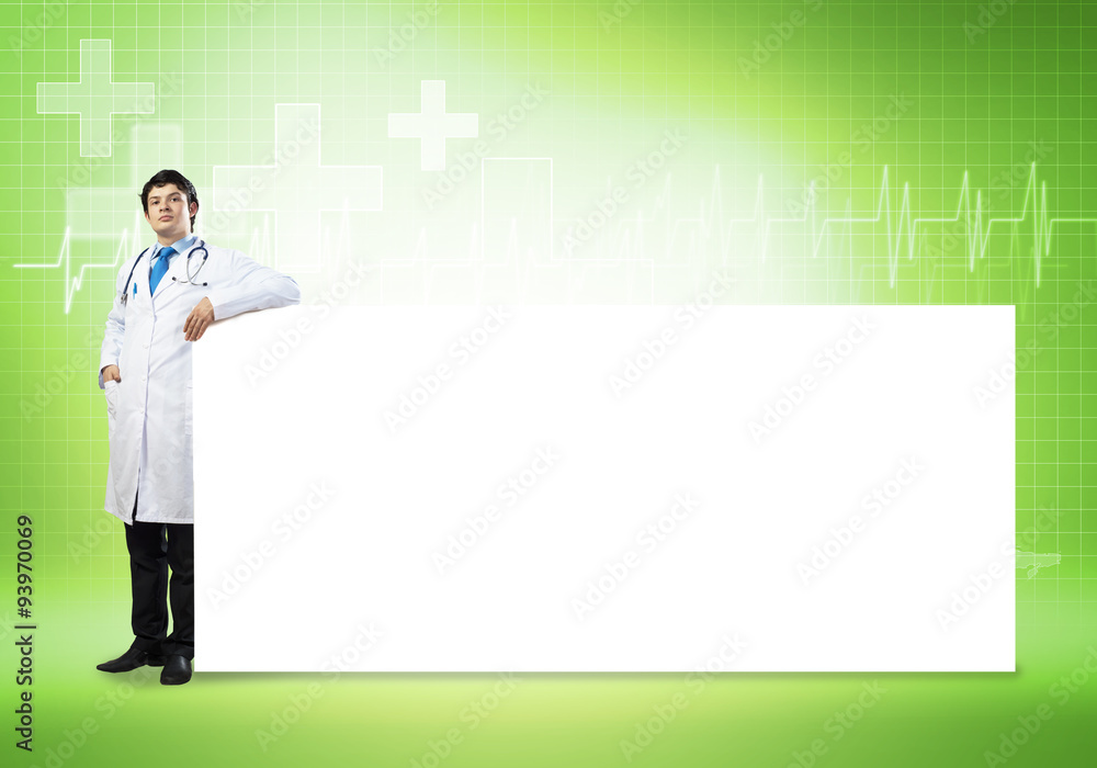 Doctor with banner Doctor with banner