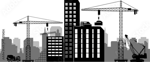 Black background construction icons set on gray