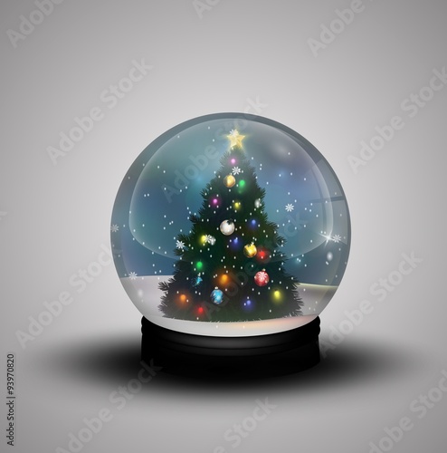 glass dome winter with realistic Christmas snow globe with christmas tree 