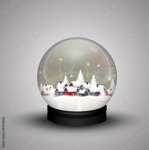 Glass dome winter in wooden house on christmas 