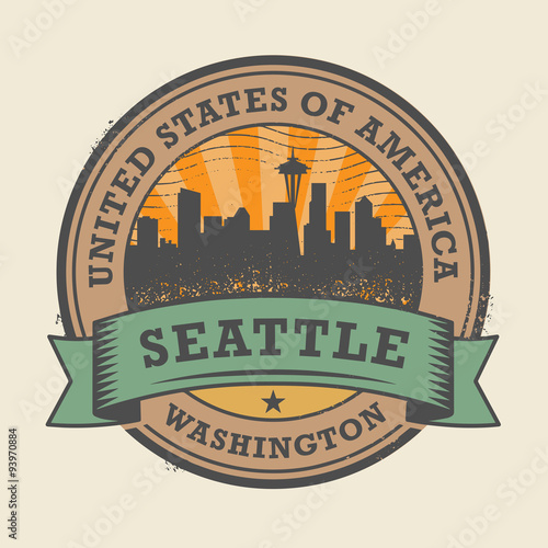Grunge rubber stamp with name of Washington, Seattle