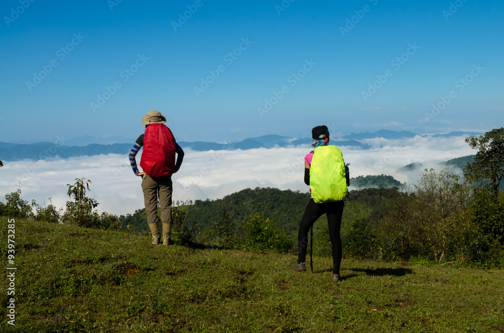 Happy Hikers at Top of Mountain