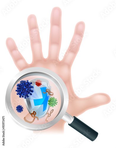 Bacteria Virus Magnifying Glass Hand Shield