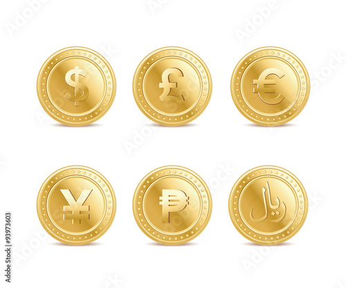 set of the currency golden isolated finance coin icons