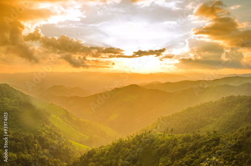 Sunrise Over Mountain with Rain Forest