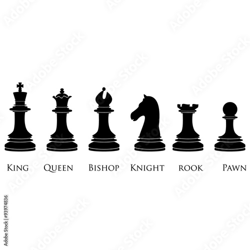 Black chess pieces with names